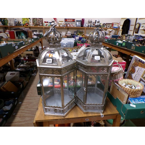 301 - PAIR OF CROWN TOP LANTERNS