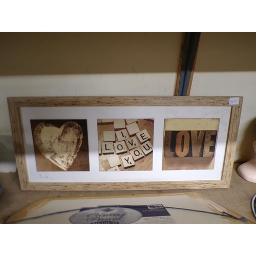 495 - FRAMED LOVE PRINT AND TWO OILS