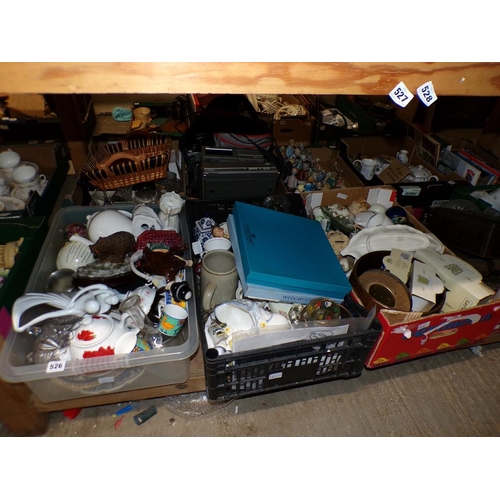 526 - THREE BOXES OF MIXED CERAMICS, FIGURINES ETC