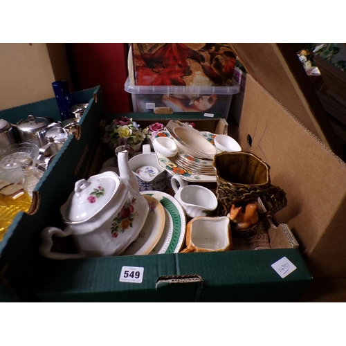 549 - BOX OF MIXED CERAMICS TO INC. CROWN DEVON, POSIES ETC