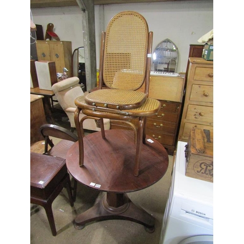 672 - VICTORIAN TABLE AND A CANE SEATED CHAIR