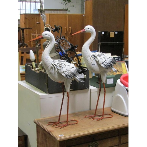 680 - PAIR OF METAL WHITE CRANES