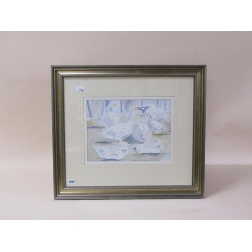 1207 - MONO RTS - SKETCH FOR THE GEESE, SIGNED AND TITLED WATERCOLOUR, F/G, 29CM X 37CM