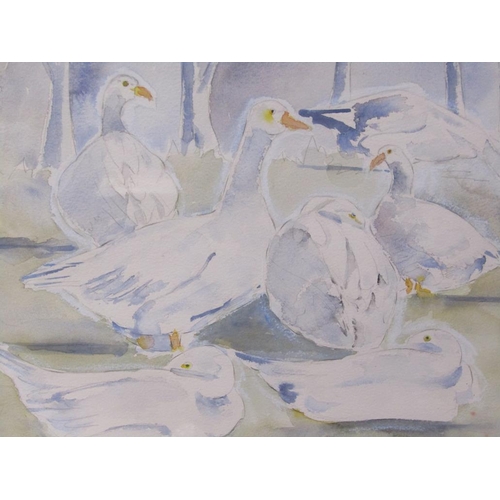 1207 - MONO RTS - SKETCH FOR THE GEESE, SIGNED AND TITLED WATERCOLOUR, F/G, 29CM X 37CM