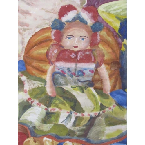 1211 - UNSIGNED - COMTEMPORARY WATERCOLOUR, THE DOLL, FRAMED, 58CM X 41CM