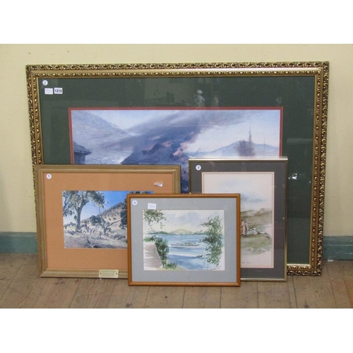 1212 - COLLECTION OF FOUR F/G COLOURED PRINTS AND WATERCOLOURS TO INCL THE DEFENCE OF RORKE'S DRIFT, 47CM X... 