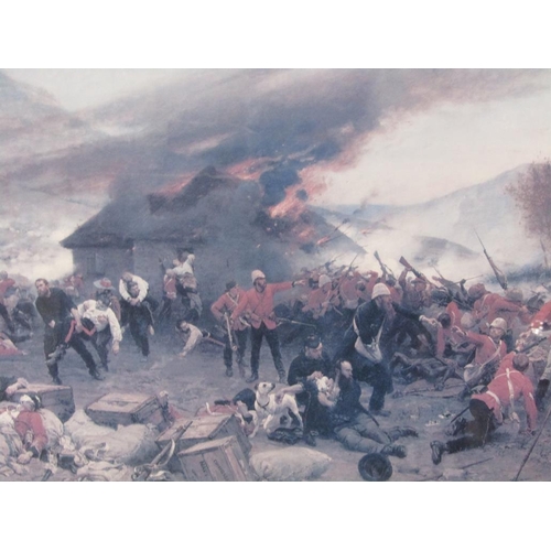 1212 - COLLECTION OF FOUR F/G COLOURED PRINTS AND WATERCOLOURS TO INCL THE DEFENCE OF RORKE'S DRIFT, 47CM X... 