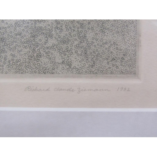 1213 - RICHARD ZIEMANN 1982 - UNCASVILLE, BLACK ON WHITE ENGRAVING, SIGNED AND DATED IN PENCIL, F/G, 58CM X... 