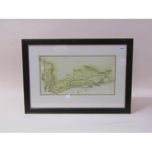 1217 - FRAMED ANTIQUE MAP - PART OF SOUTH AFRICA, F/G, 28CM X 53CM