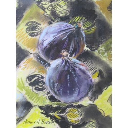 1218 - RICHARD BAKER - STILL LIFE, FIGS, PASTEL, SIGNED, F/G, 27CM X 22CM