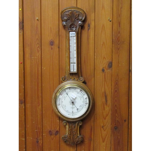 1219 - ANERIOD BAROMETER WITH THERMOMETER GAUGE BY FIELD & SON OF AYLESBURY, 87CM H