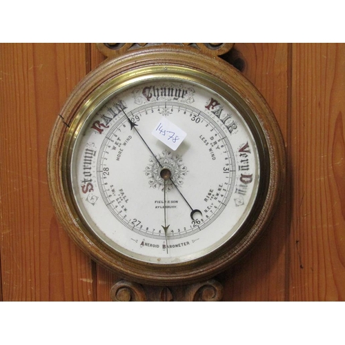 1219 - ANERIOD BAROMETER WITH THERMOMETER GAUGE BY FIELD & SON OF AYLESBURY, 87CM H