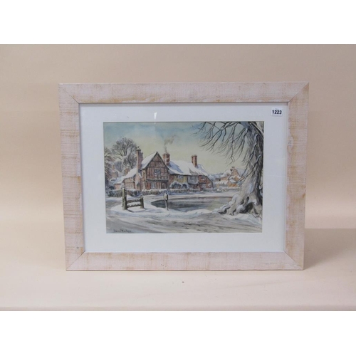 1223 - DENNIS FLANDERS - WINTER TIME IN ALDBURY, SIGNED WATERCOLOUR, F/G, 32CM X 45CM