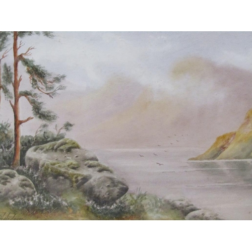 1224 - F.H HODGESS - QUIET SCOTTISH LOCH SCENE, SIGNED WATERCOLOUR, F/G, 25CM X 35CM