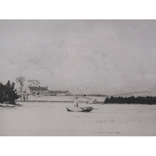 1226 - NORMAN WILKINSON - FISHERMAN IN BOAT, SIGNED IN PENCIL, B&W ENGRAVING, F/G, 24CM X 31CM