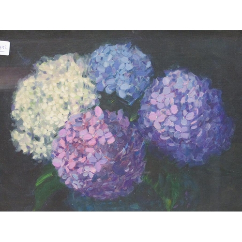 1228 - A.W ENNISS - HYDRANGEA, SIGNED, OIL ON BOARD, F/G, 37CM X 49CM