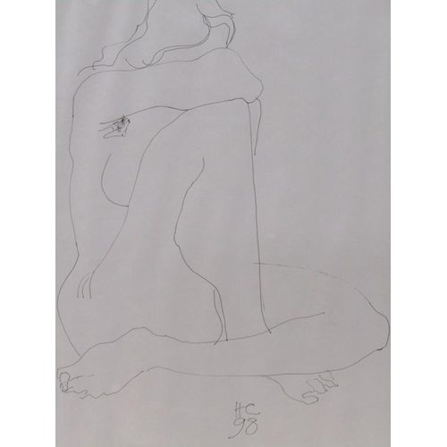 1231 - MONO H.C 98 - LINE DRAWING, NAKED FEMALE, FRAMED, 41CM X 29CM