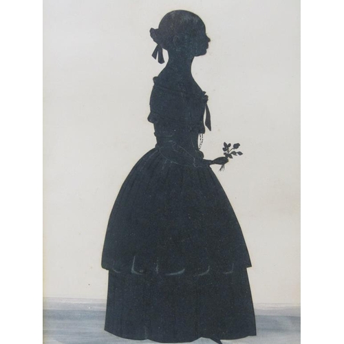 1232 - 19C BLACK ON WHITE SILHOUETTE PORTRAIT OF A LADY, F/G, 26CM X 16CM