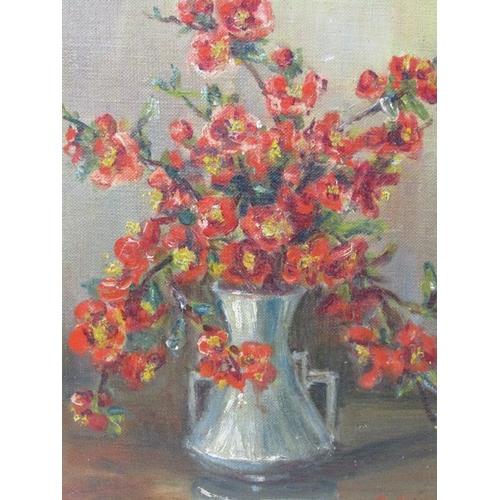 1239 - MARION BROOM - TWO FLORAL PAINTINGS, SIGNED OIL ON BOARD, FRAMED, 35CM X 24CM & 29CM X 36CM