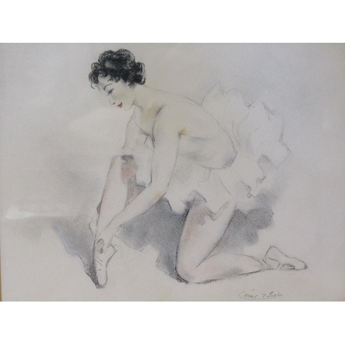 1240 - CESAR VIROL - BALLET DANCER, BLACK CHALK COLOURED HIGHLIGHTS, F/G, 31CM X 40CM