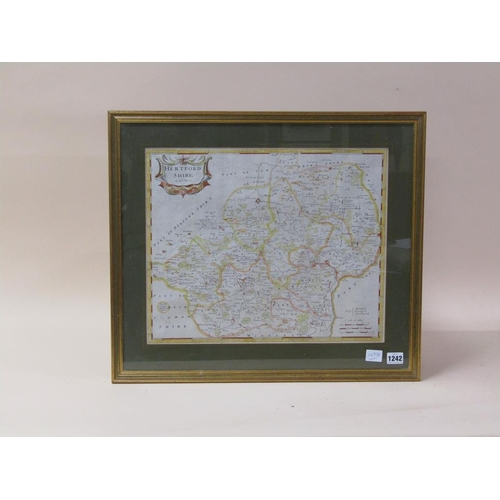 1242 - ROBERT MORDEN - ANTIQUE MAP OF HERTFORDSHIRE, F/G, 37CM X 45CM