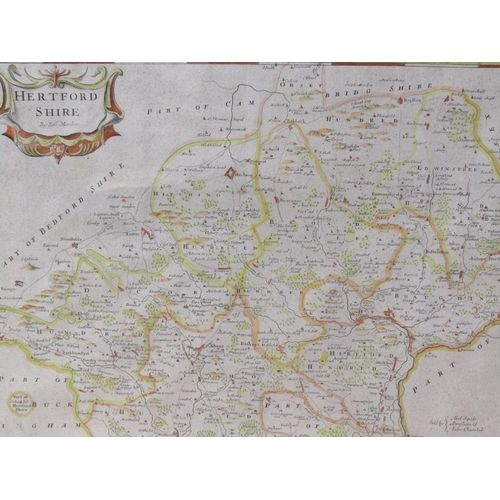 1242 - ROBERT MORDEN - ANTIQUE MAP OF HERTFORDSHIRE, F/G, 37CM X 45CM