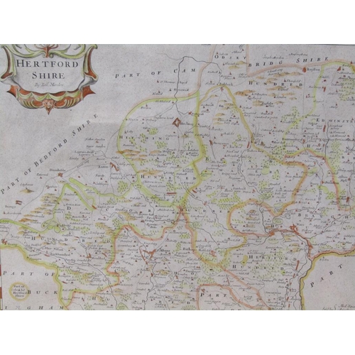 1242 - ROBERT MORDEN - ANTIQUE MAP OF HERTFORDSHIRE, F/G, 37CM X 45CM