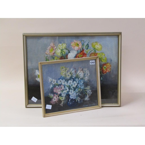 1243 - MARION BROOM - TWO WATERCOLOUR PAINTINGS - VASES OF FLOWERS, SIGNED 27CM X 32CM & 39CM & 52CM