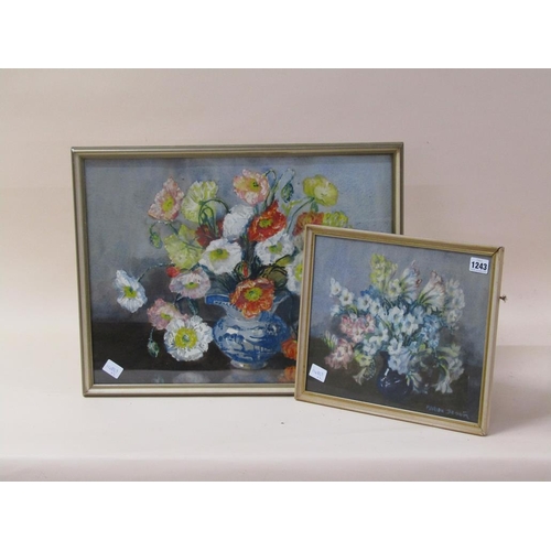 1243 - MARION BROOM - TWO WATERCOLOUR PAINTINGS - VASES OF FLOWERS, SIGNED 27CM X 32CM & 39CM & 52CM