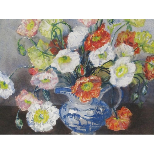 1243 - MARION BROOM - TWO WATERCOLOUR PAINTINGS - VASES OF FLOWERS, SIGNED 27CM X 32CM & 39CM & 52CM