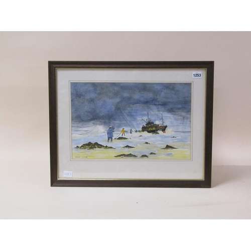 1253 - STUART TUCKER - COASTAL RESCUE, SIGNED WATERCOLOUR, F/G, 28CM X 42CM