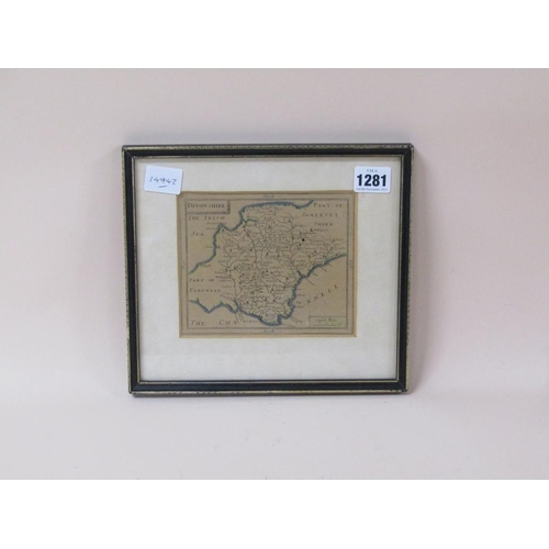 1281 - FRAMED ANTIQUE MAP OF DEVONSHIRE, 12CM X 15CM