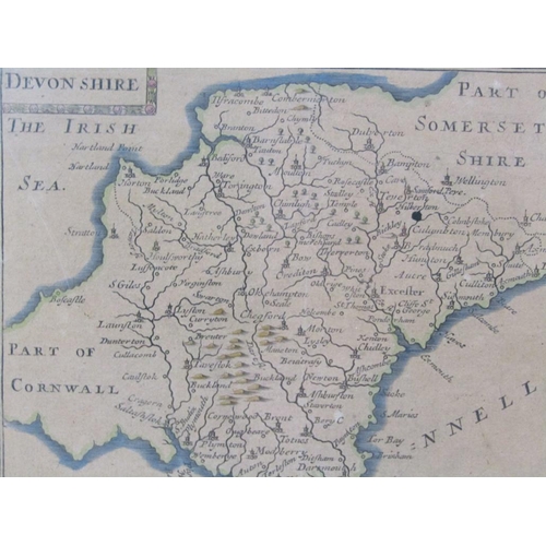 1281 - FRAMED ANTIQUE MAP OF DEVONSHIRE, 12CM X 15CM