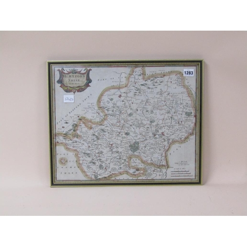 1283 - FRAMED ROBERT MORDEN ANTIQUE MAP OF HERTFORDSHIRE, 36CM X 44CM