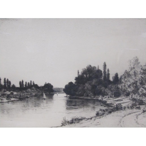 1285 - THREE F/G PRINTS - ONE OF A RIVER, THE OTHERS CHURCHES