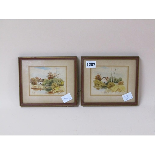 1287 - B.F NICHOLS - PAIR OF MINIATURE WATERCOLOUR PAINTINGS, COTTAGES AND RIVERSCAPES, EACH 9CM X 12CM