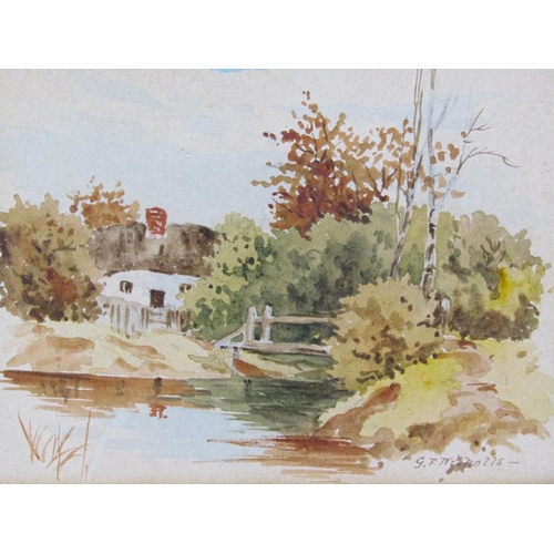 1287 - B.F NICHOLS - PAIR OF MINIATURE WATERCOLOUR PAINTINGS, COTTAGES AND RIVERSCAPES, EACH 9CM X 12CM