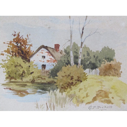 1287 - B.F NICHOLS - PAIR OF MINIATURE WATERCOLOUR PAINTINGS, COTTAGES AND RIVERSCAPES, EACH 9CM X 12CM