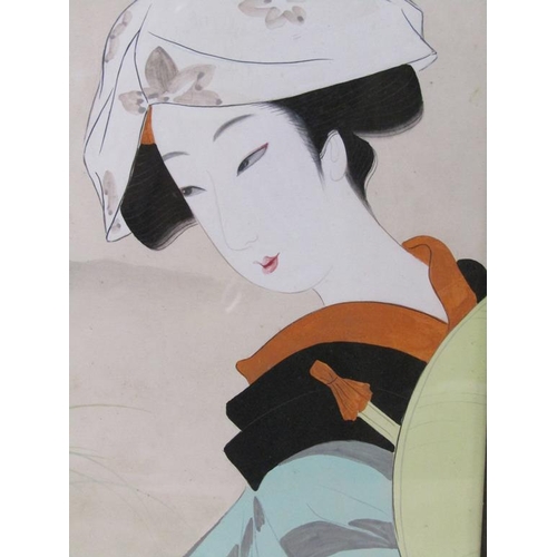 1288 - ORIENTAL FRAMED COLOURED PRINT, 26CM X 23CM