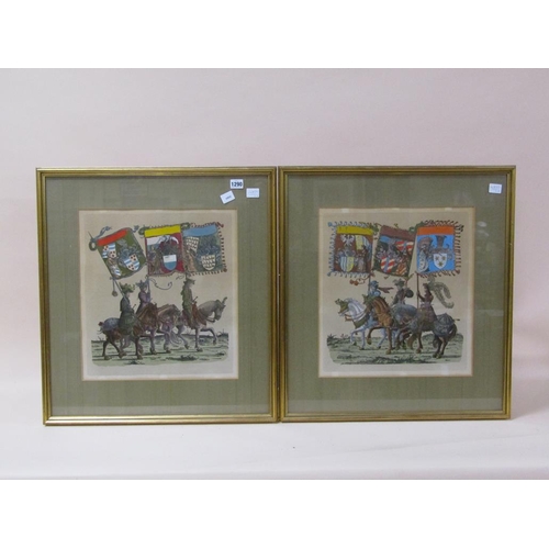 1290 - PAIR OF FRAMED COLOURED PRINTS - MEDIEVAL ITALIAN CEREMONIAL PRINTS, EACH 41CM X 48CM