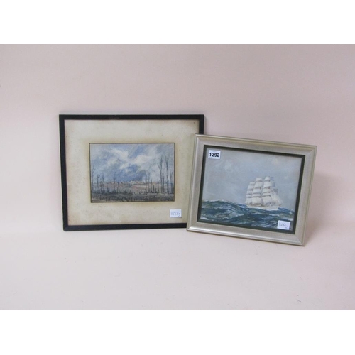 1292 - TWO PAINTINGS - SAILING VESSEL & BATTLE SCAPE