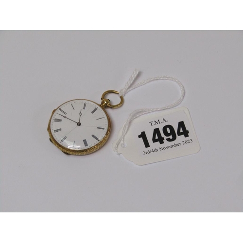 1494 - CONTINENTAL GOLD AND ENAMEL CASED LADIES POCKET WATCH