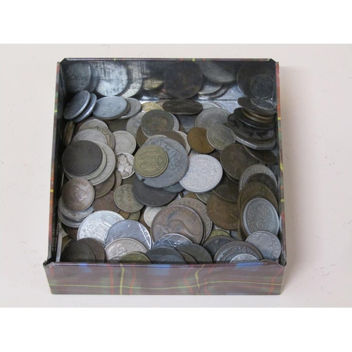 1568 - TIN OF MIXED COINS AND BANKNOTES