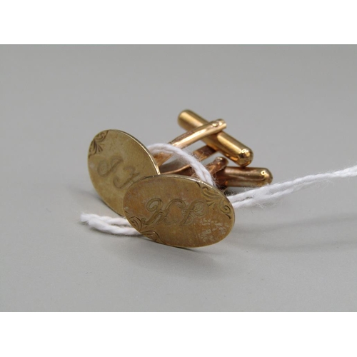 1577 - PAIR OF 9ct GOLD CUFFLINKS INSCRIBED JH, 4.7g