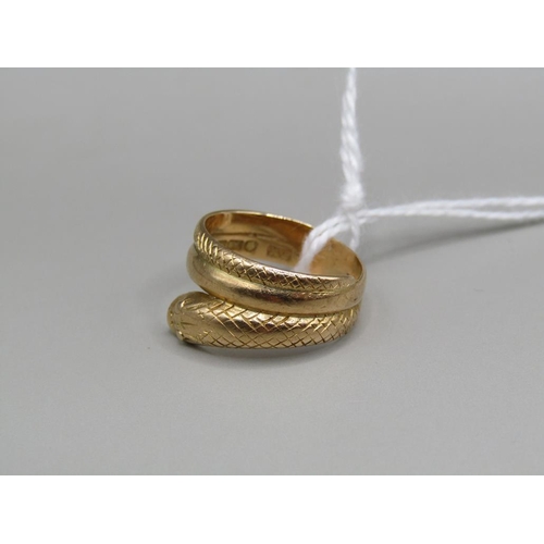 1585 - 18ct GOLD SERPENT RING SIZE H - 3.9g