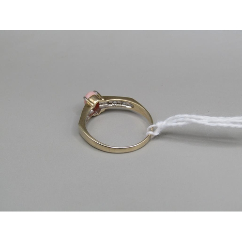 1596 - 9ct GOLD DIAMOND AND CORAL RING SIZE N