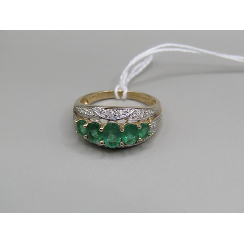 1597 - 9ct GOLD EMERALD AND DIAMOND RING SIZE P 1/2