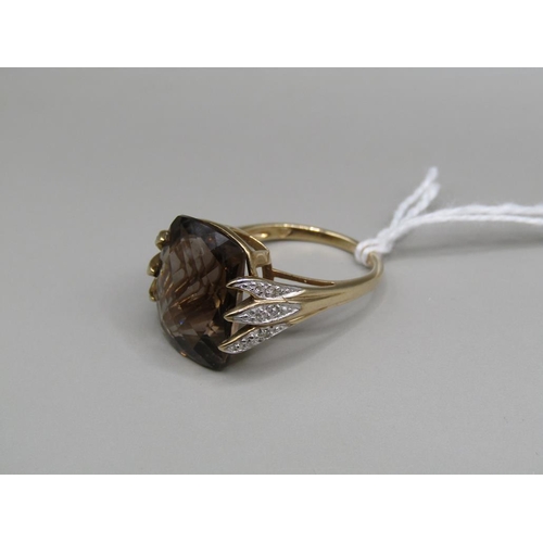 1598 - 9ct GOLD QUARTZ AND DIAMOND RING SIZE N