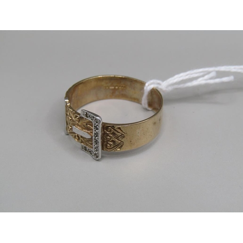 1606 - 9ct GOLD DIAMOND SET BUCKLE RING SIZE X