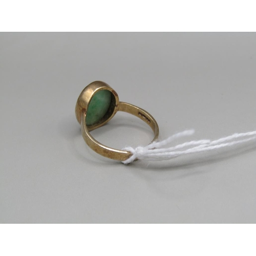 1619 - 9ct GOLD JADEITE SET RING SIZE J